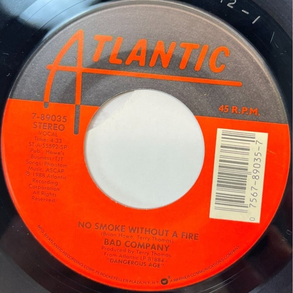 Bad Company No Smoke Without a Fire / Love Attack 45 Classic 80s Rock Atlantic